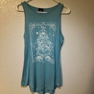 Light Blue Flowy Tank with Geometric Graphic